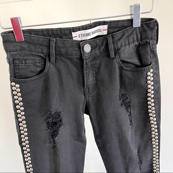 Eitenne Marcel Black Stud Denim Skinny Jeans 25 - Picture 2 of 6